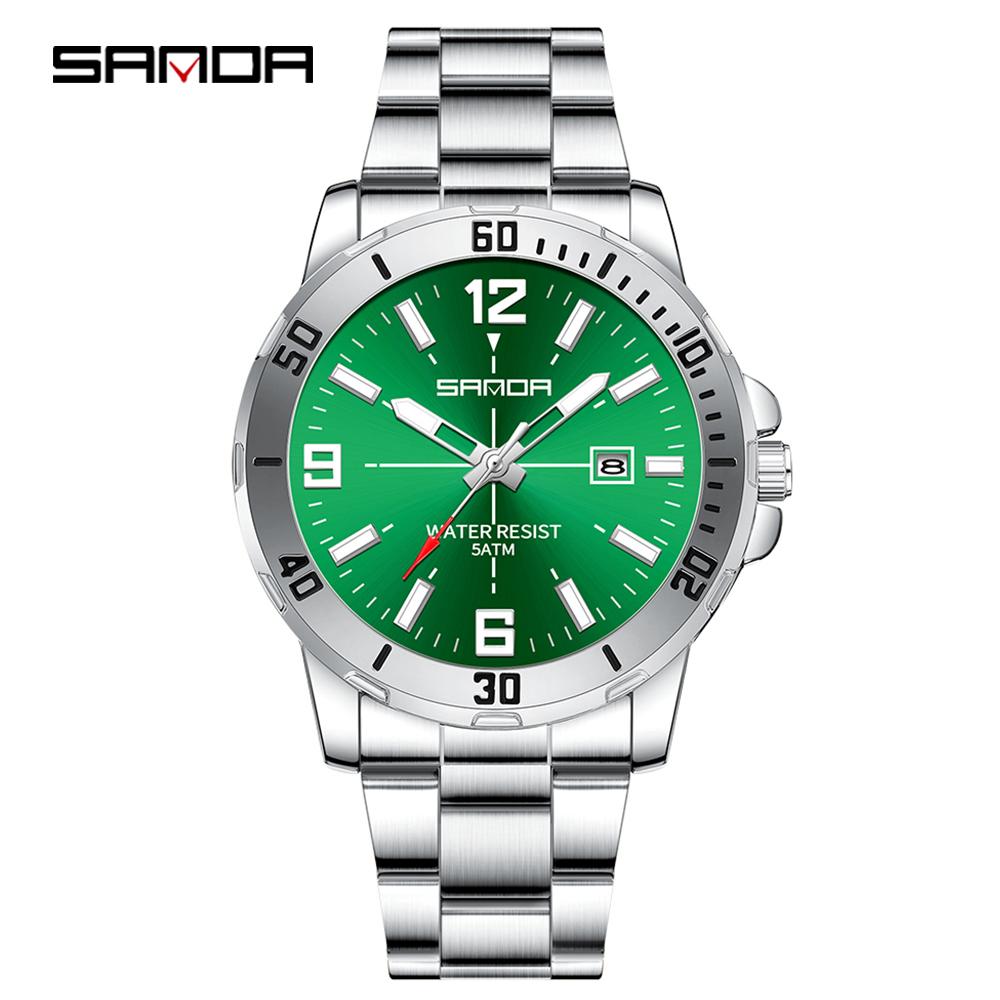 SANDA Neue Luxus-Herren-Quarzuhr mit großem Zifferblatt, Nachtlicht, wasserdicht, Kalender, Business-Herren-Quarzuhr