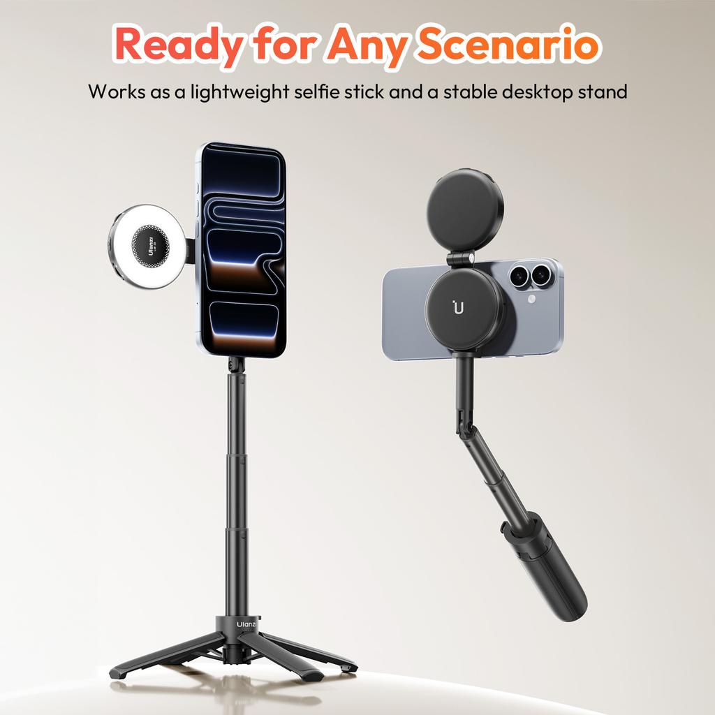 Ulanzi MT71 MagLock Mini Selfie Stick 4-Section Extendable Pole Cell Phone Accessories Tripod for Vlog Tiktok Live Streaming