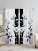 2pcs Stripes Line Flower Art Printed Window Curtain,Without Holes Curtain,Refer To Bedroom Office Kitchen Living Room Study Home