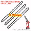 Garden Tool Parts Accessories 3pcs 8 Inch Chain Saw Blade 1/4" 45 Links Chain for Lithium Electric Chainaw