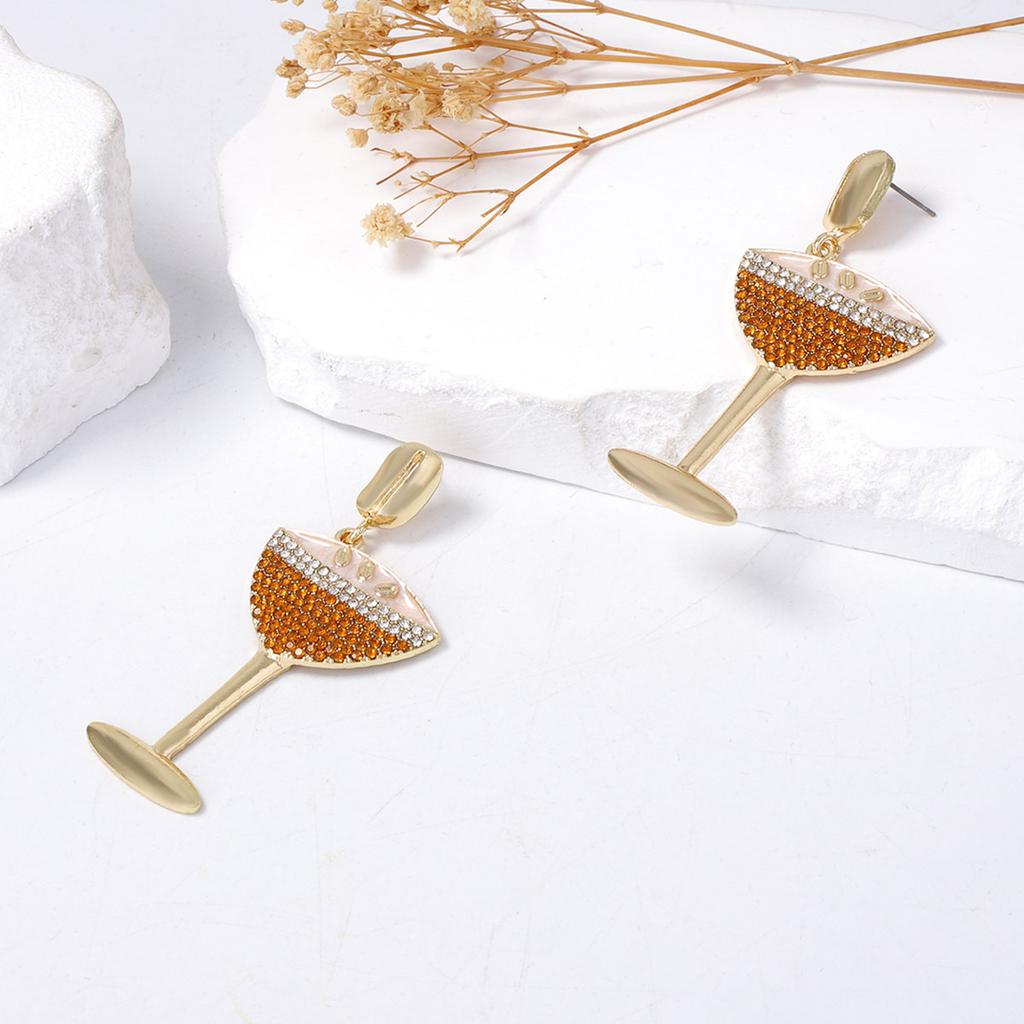 Exquisite fashion light luxury niche design sense alloy zircon personalized wine bottle wine glass series women's earrings
