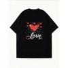 Crew Neck T Shirt White Heart Pattern And Love Text Valentine Day Casual Wear