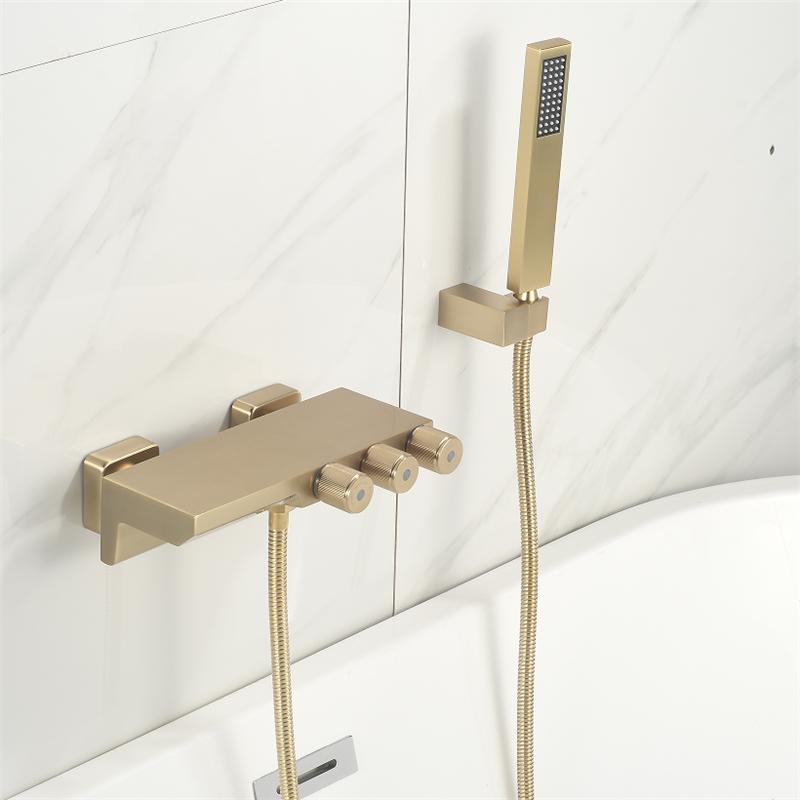 Tuqiu Gold Bathtub Shower Set Wall Mounted Brushed Gold Bath Faucet Bathroom Waterfall Bath & Shower Mixer Tap Brass New