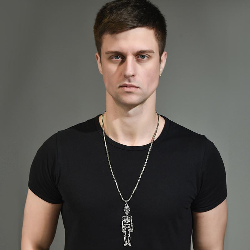 Steel Titanium Durable Dark Skull Skeleton Pendant Necklace Unisex Jewelry Idea Gift