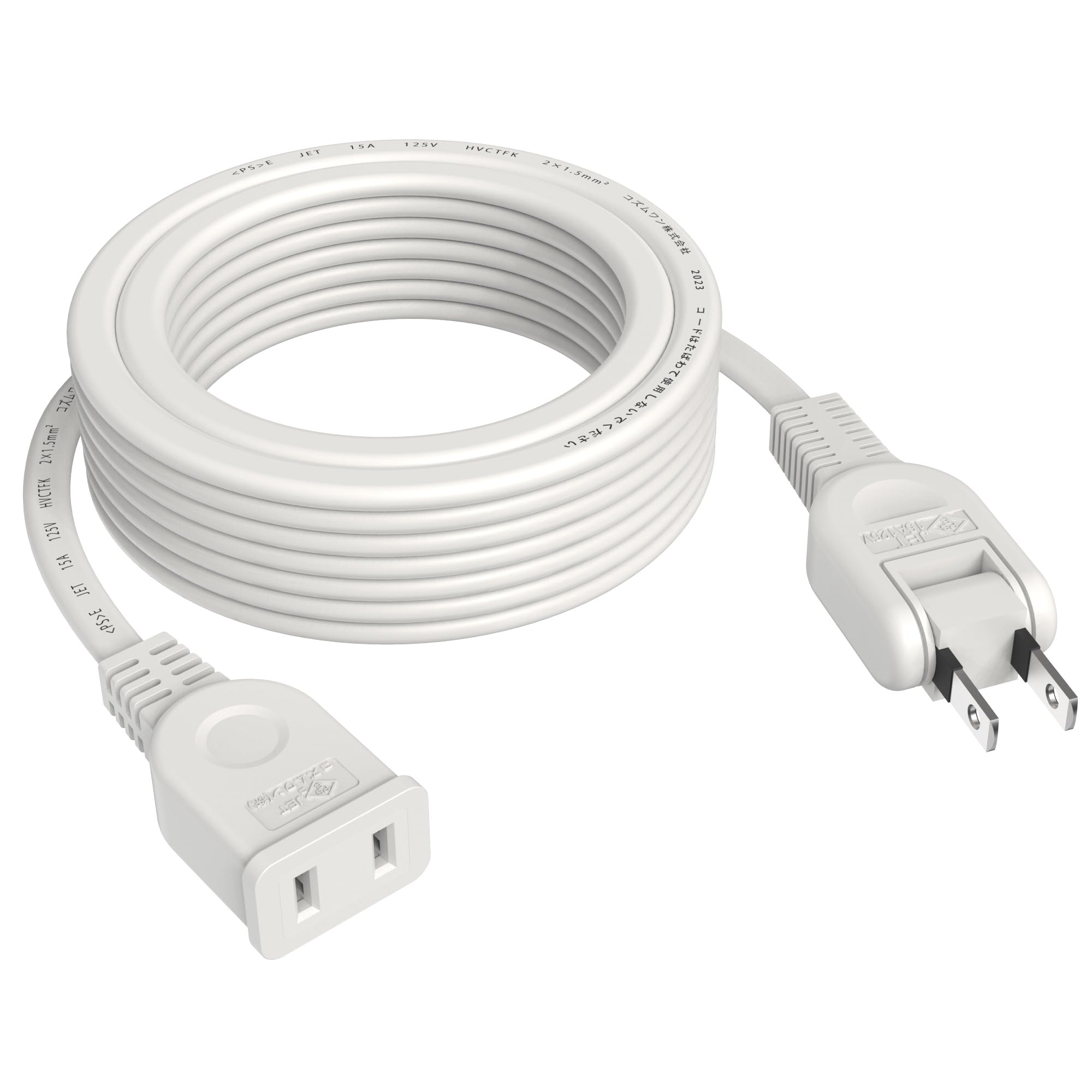 

5m BlackWhite Extension Cord, 15A, 1500W, Tracking-Resistant, Double-Coated, Insulated Cap, AC Adapter, Clean Connection, Outlet, Customizable