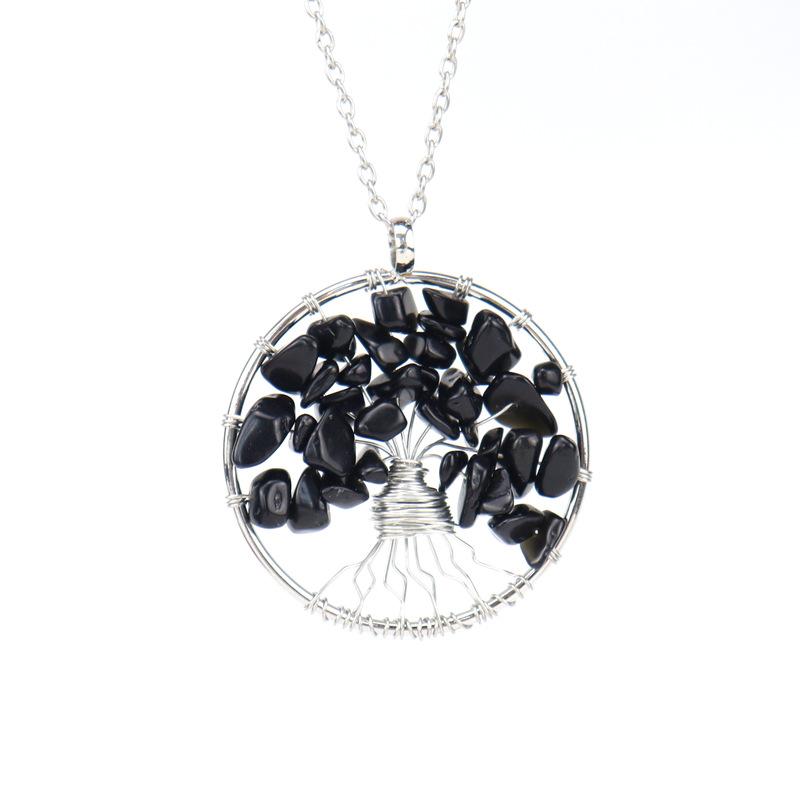 Winding Natural Stone Crystal Tree Of Life Necklace, Colorful Stone Necklace Jewelry N106
