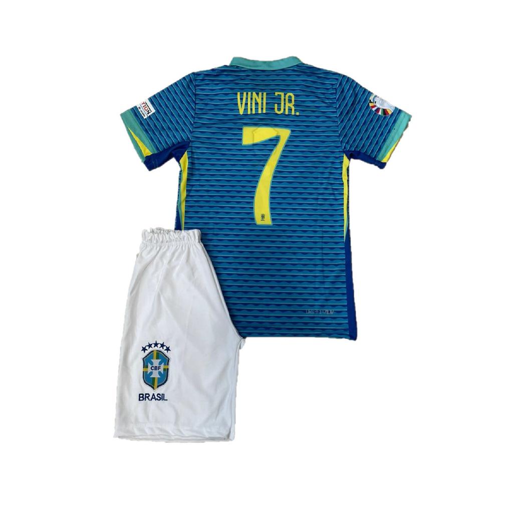 Vini Jr Brasilien Blau Nationalmannschaft 24/25 Saison Jersey Shorts Set 3–14 Alter 4 Stück