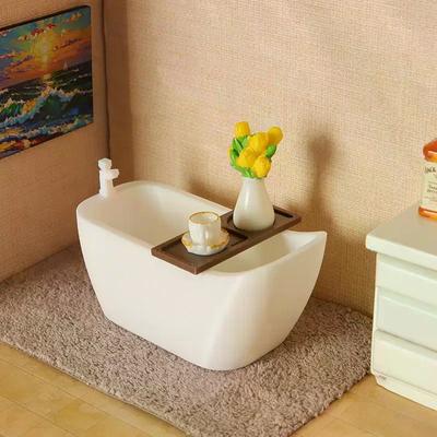 1/12 Dollhouse Miniature Simulation Bathtub With Tray Model Dollhouse Bathroom Furniture Decoration Dolls House Pretend Toys