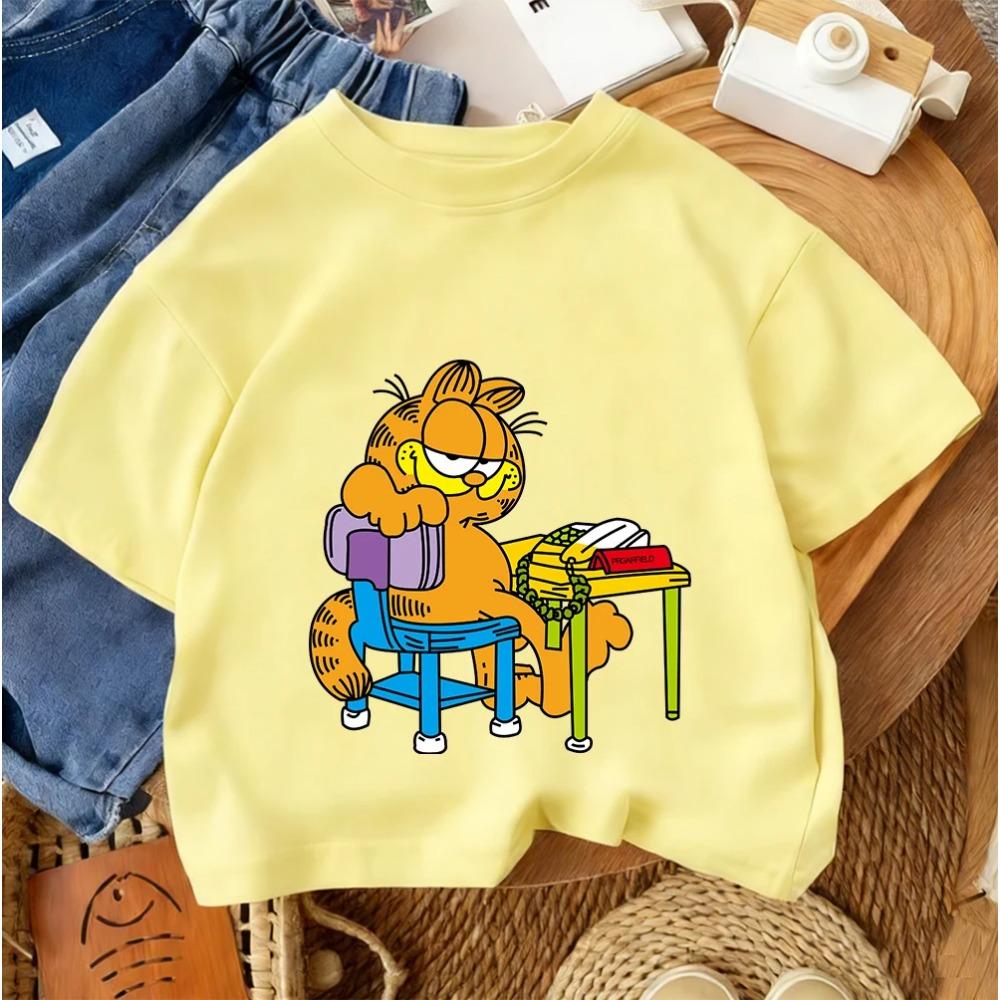 Kids Cartoon Crew Neck Tee Garfield For Boys Girls Summer Casual Street Daily Wear