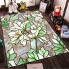 Stained Glass Effect Floral Carpet with Green and White Leaf Design Suitable for use as an anti-slip for living room bedroom sofas