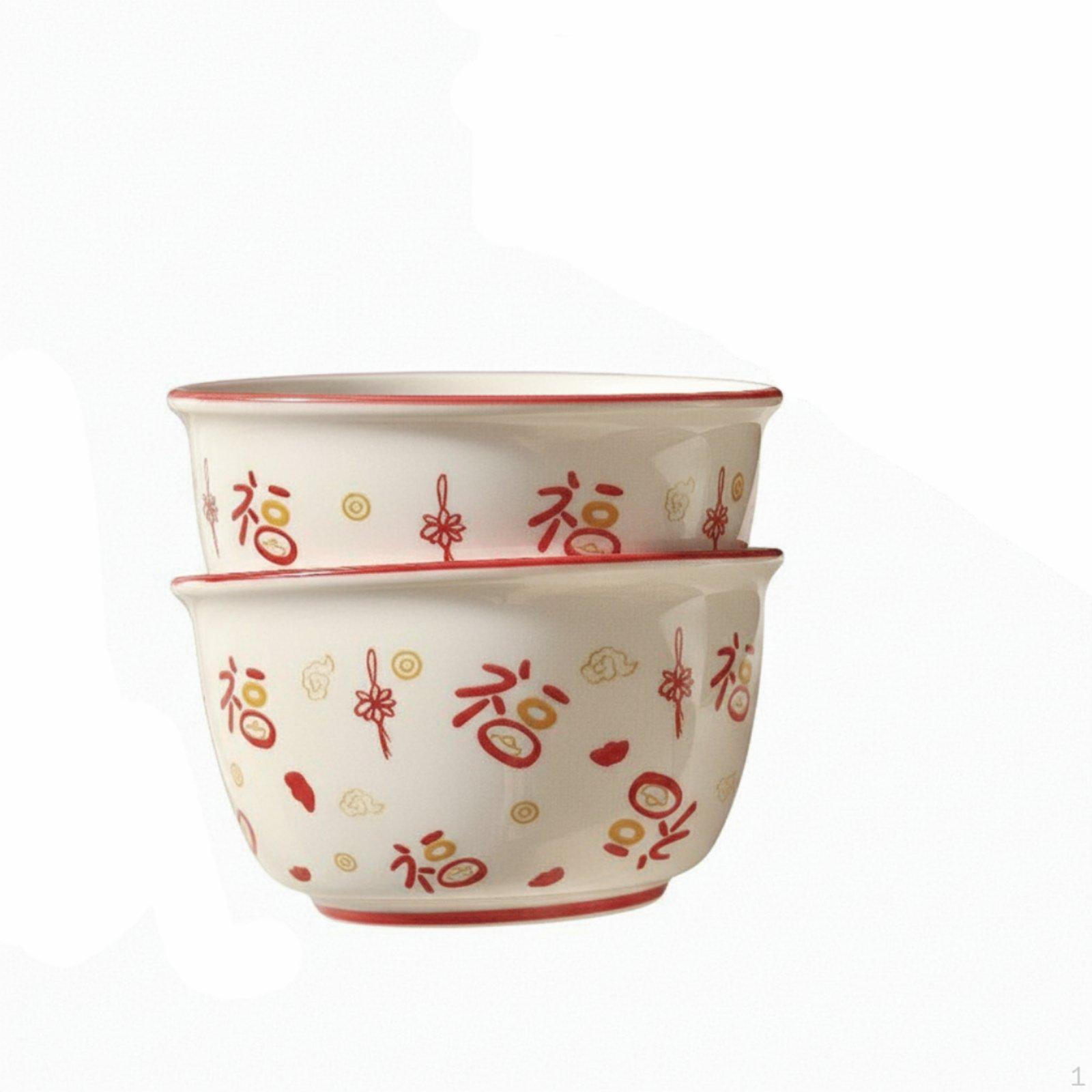 Ceramic Bowl, Chinese Style, Cartoon Pattern, Festive Tableware, Microwave Safe, Gift