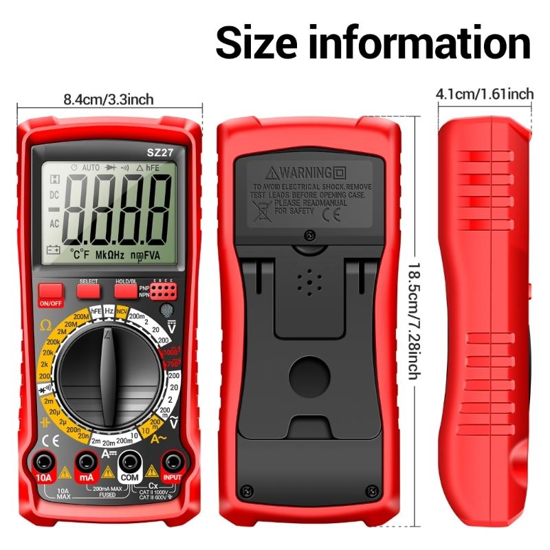 SZ27 Multitester 1999 Counts Multimeter Voltage Current Tester Ohm Diode Triode NCV Resistance Capacitance Tester