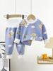 Baby Milk Silk Warm Cartoon Print Underwear Set - High Waist, Belly Protection, Plus Velvet for Infants & Toddlers (Autumn/Winter).