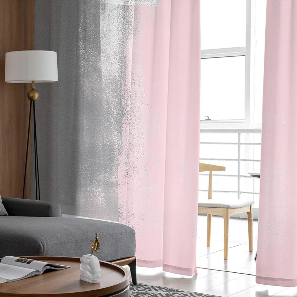 Pink Oil Painting Texture Paint Tulle Curtain For Living Room Bedroom Kitchen Decoration Window Voiles Tulle Curtain