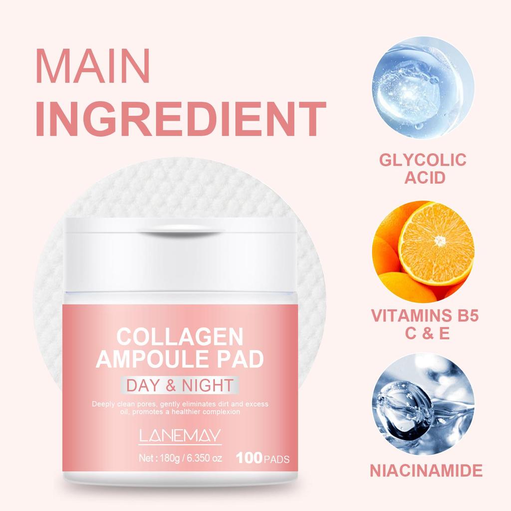 Płatki z Ampułką Kolagenową - Ujędrnianie Skóry & Przywracanie Elastyczności, Złuszczający & Oczyszczający Peelingujący Pad Na dzień i noc