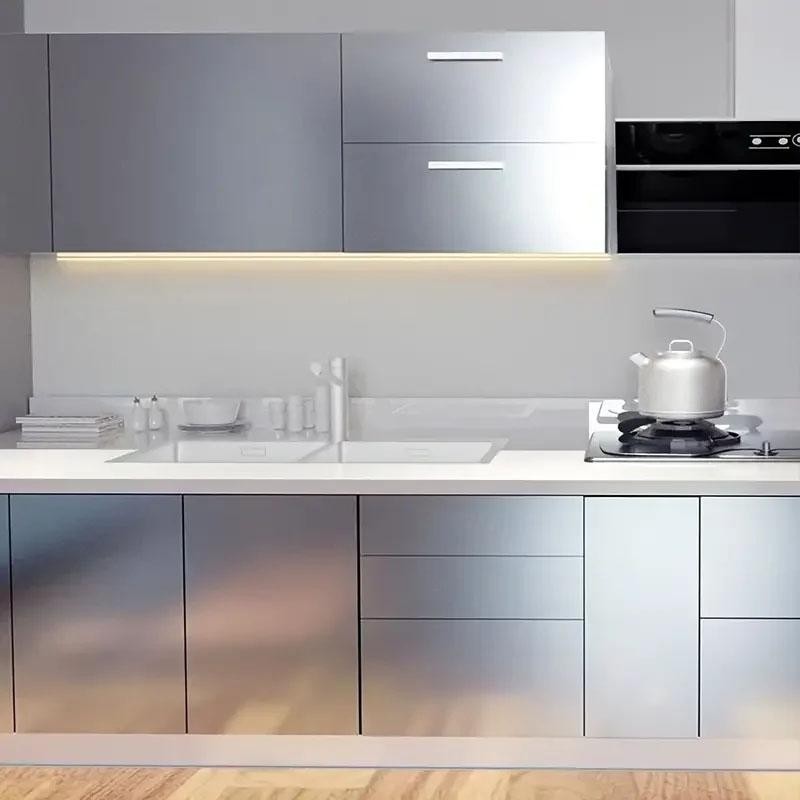 Waterproof Wall Stickers 40cm DIY Stainless Steel Wire Drawing Fridge Kitchen Room Decoration Elevator Door Adhesive Wall Home