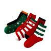Women's Christmas Style Odor-Resistant Cotton Mid-Calf Socks - Cartoon Striped Design for Autumn & Winter