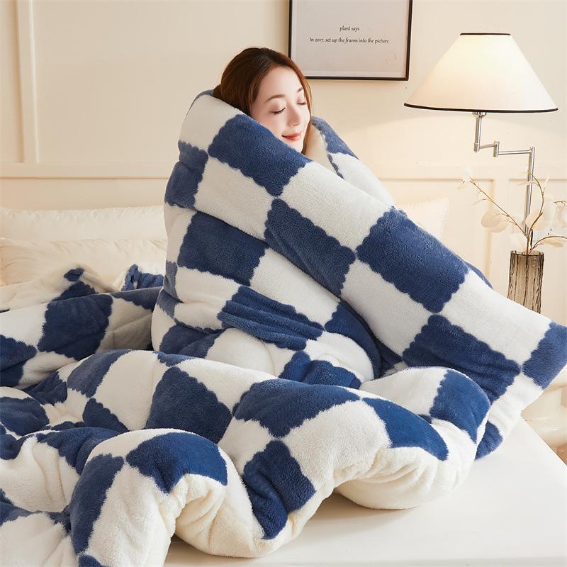 Super Dicke Warme Winter Karomuster Bettdecken Decken Weiches Künstliches Lamm Kaschmir Beschwerte Flauschige Wärme Bettdecke Steppdecke