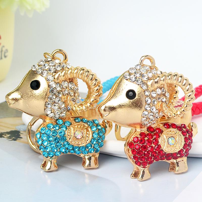 2027 Year of the Sheep Rhinestone Keychain: Chinese Style Sheep Pendant for Women's Bags