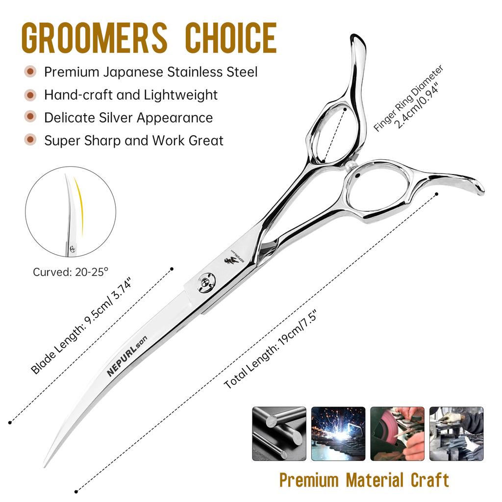 High-End Double-Tailed Curved 7.0-Inch Curved Scissors Pet Scissors, Professional Grade, Up And Down Curved, For Pet Masters