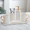 Gilded Ceramic Bathroom Accessories Set Portable Soap Dispenser Mouth Cup Toothbrush Holder Soap Dish Tray Bathroom Supplies