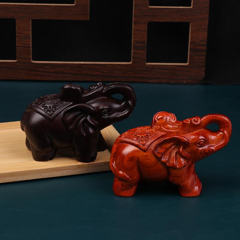 10Cm Wooden Elephant Statue Indian Feng Shui Figurines Lucky Success Wealth Desktop Decoration