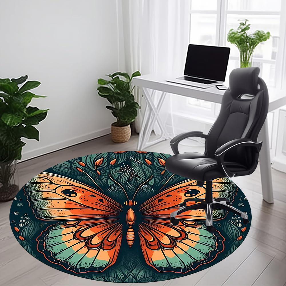 1PC Butterfly Nature Office Round Area Rug, Mat Suitable For Office, Under Office Chairs Bedroom Living Room Home Decor, Room Deco