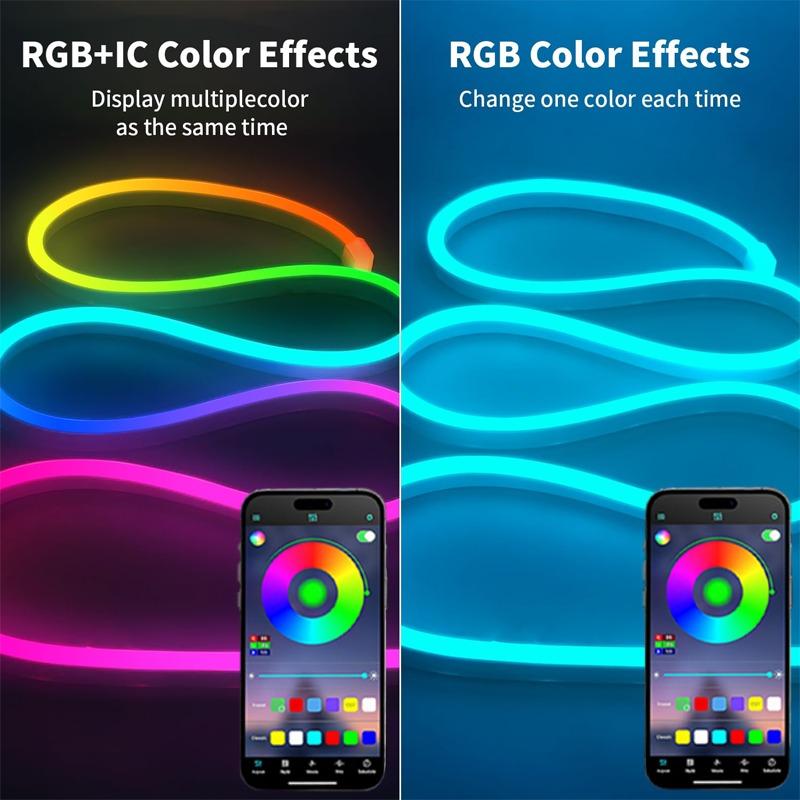 45M/150FT RGB Neon Led strip Lights 12-24V Silicone Neon Rope Light with Music Sync RGBIC Dreamcolor Chasing Strip Tape for Room