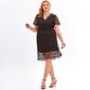 Women's Plus Size Relax Fit Shift Dress Floral Lace Scalloped V Neck Short Sleeve Midi Cocktail Party Wear Daily Work Office Occasion Outfits XL-4XL
