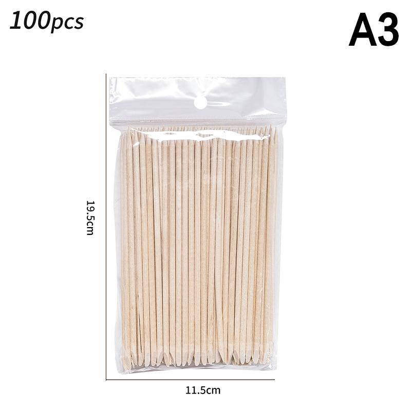 100Pcs Orange Wood Cuticle Sticks Set Double Headed Forks Nail Manicure Tools 5 Sizes Cuticle Pusher Remove Tool