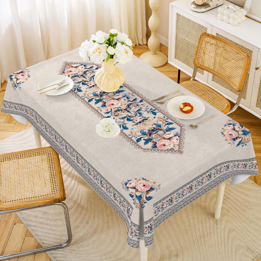 1PC Tablecloth Russian Central Asian Ethnic Style Rectangular Waterproof and Oil-proof Leave-in Household PVC Dining Table Cloth