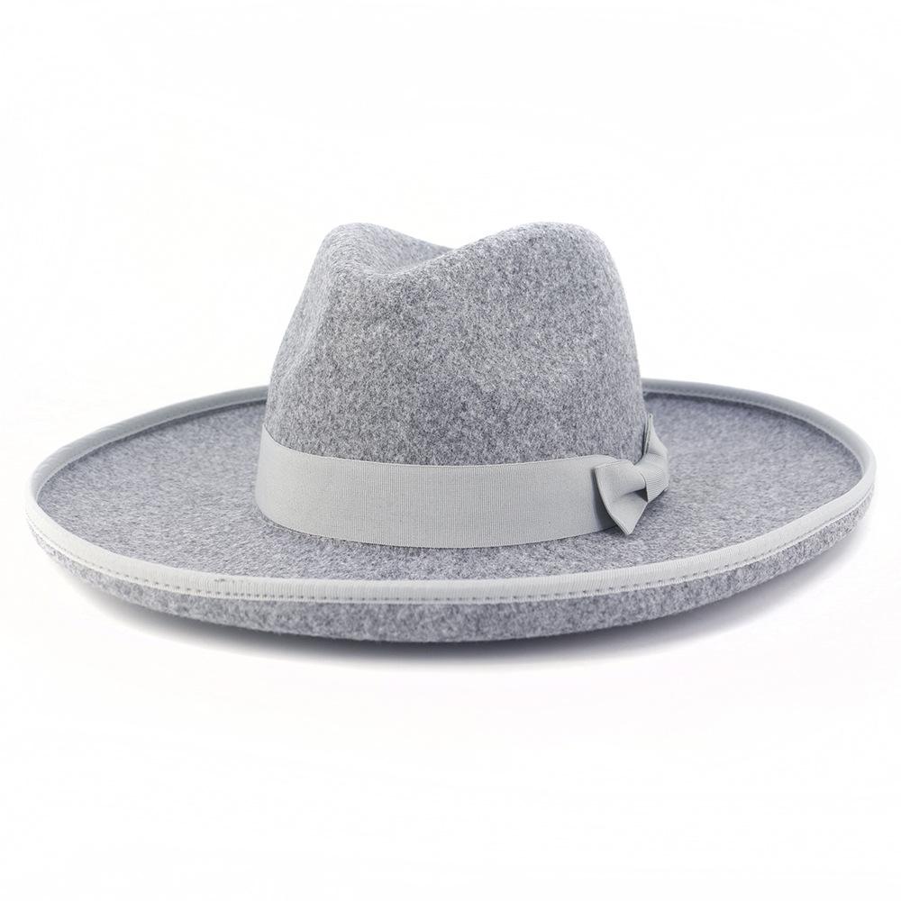 

Останній дизайн капелюха Fedora для жінок Fascinators Рожевий весільний декор Церковні капелюхи Зимова вовняна панамська джазова шапка 56-58CM світло-сірого кольору