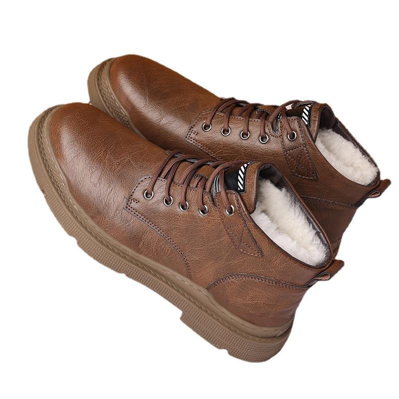 2025 Wintermode Echtleder Martin Stiefel Herren Samtverdickte Baumwollschuhe Neue lässige Herren Rutschfeste Baumwolllederschuhe