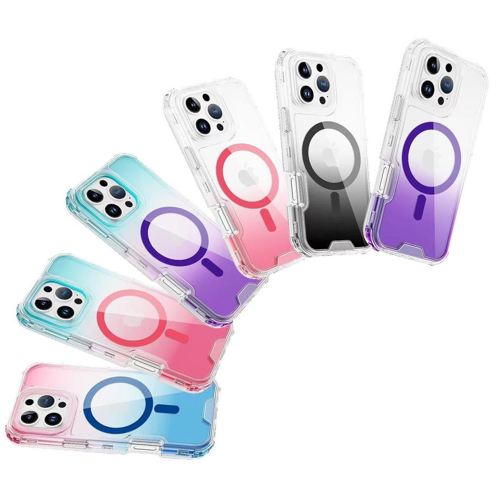 For IP17PROMAX Two-color Gradient Magnetic Phone Case, Anti-fall Three-in-one for Apple Phone Case with Lanyard
