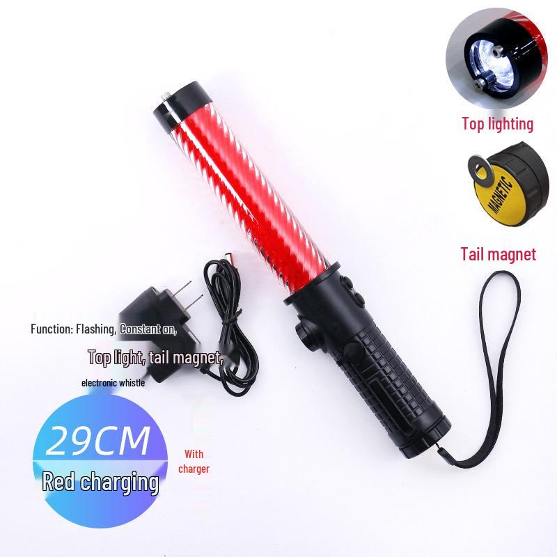 Rechargeable LED Traffic Baton with Emergency Whistle and Flashing Strobe