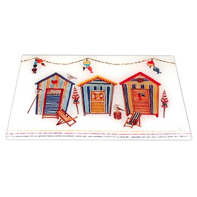 [R6772] - Glasschneidebrett / Untersetzer 'Beach Cabins' mehrfarbig - 30x20 cm