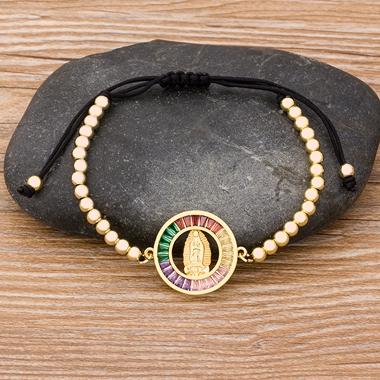 Nidin Men Classic 9 Styles Virgin Mary Bracelets Women Crystal Bracelets Christian Adjustable Handmade Copper CZ Bead Jewelry