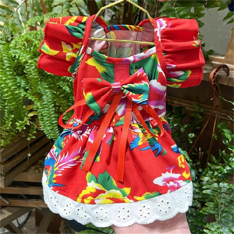Kleid für Hund Süßes Gitter-/Blumenmuster Rock Haustier Geburtstags-Hochzeitskleid