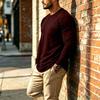 Men's Casual Long Sleeve Neck T-Shirt with Chest Pocket