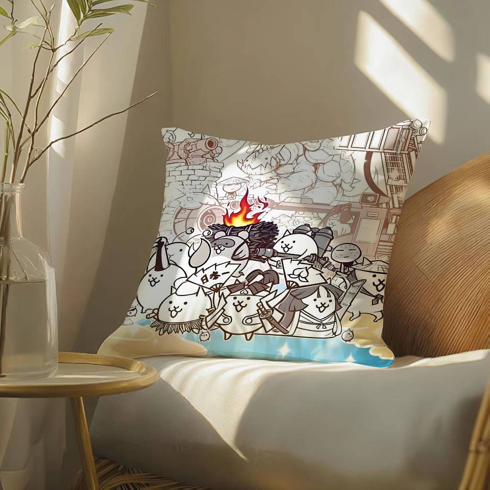 Мультяшная игра TD The Battle Cats-C Наволочка Шелковистая элегантная Комфорт Диван-кровать Невидимая молния Пляжная наволочка 12x12Inch