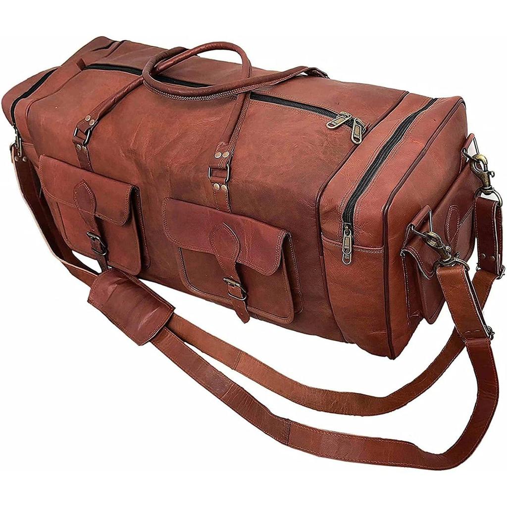 Große Reisetasche aus echtem Vintage-Ziegenleder, handgefertigt, für Fitnessstudio, Wandern, Vintage-Braun, Tragetasche für alle echten Reisetaschen