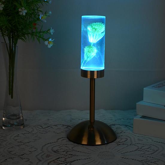 Desk Lamp Preserved Flower Acrylic Light Creative Ambient LED Night Lamp with Eternal Rose Lavender Design