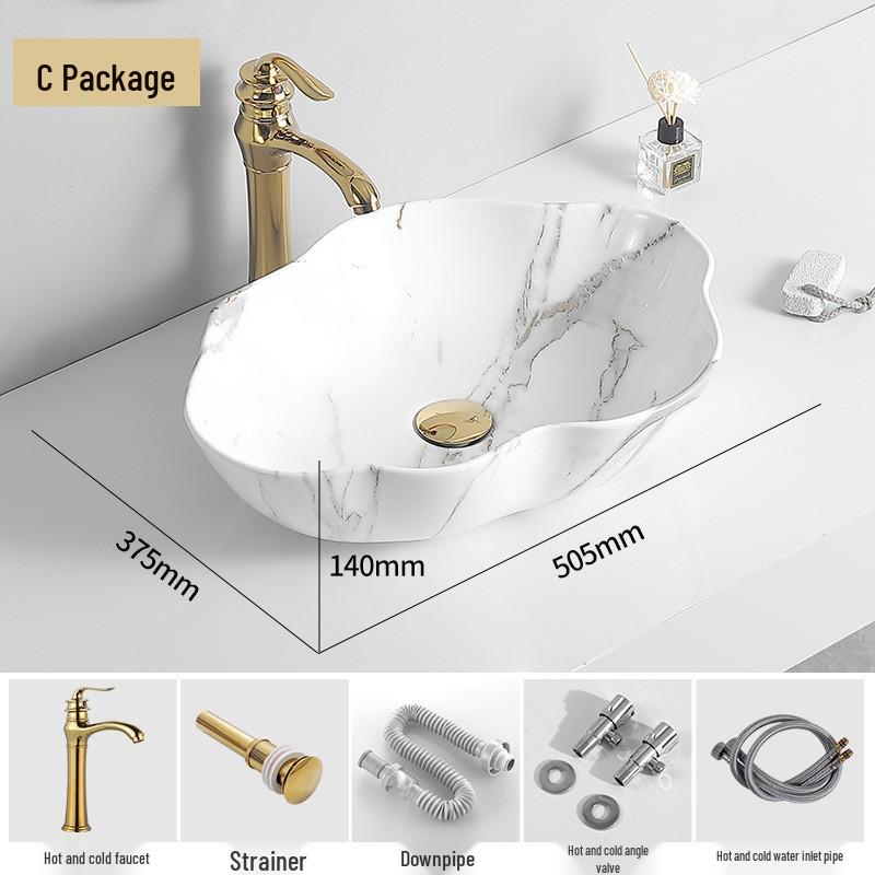 Tengxiang Marble Pattern Ceramic Single Basin Countertop Integrated Sink