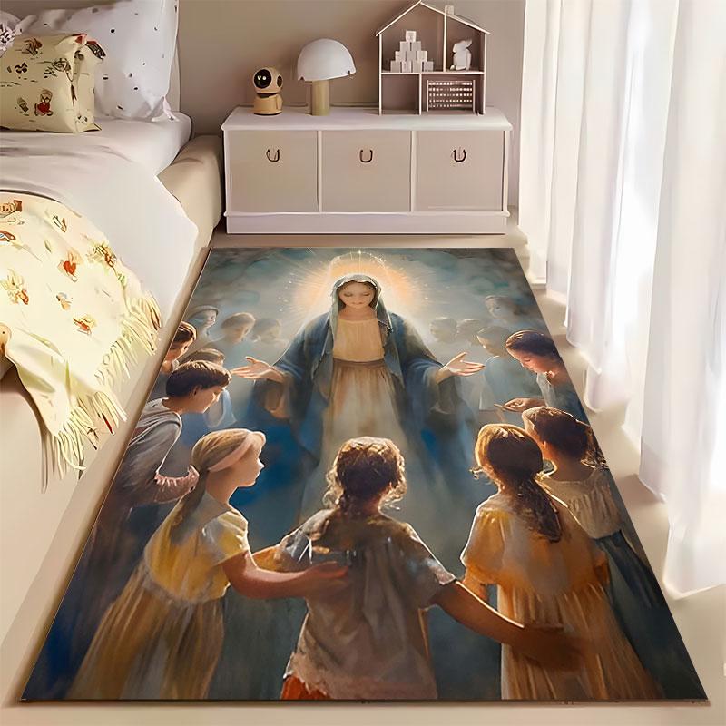 Holy Mary with Children Scene suitable as a non-slip mat for the living room or bedroom sofa