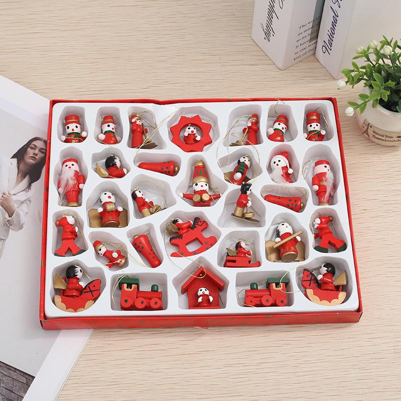 

30 шт./набор Деревянный Набор Рождественских Украшений для Елки Мультяшные Подвесные Разноцветные Подарочные Коробки Украшения из Натурального Дерева для Рождества Дома Вечеринки 24x18x2cm