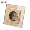 WESA Crystal Tempered Glass Panel Golden Socket Wall Embed Plug Power Socket EU Electrical Outlett With Ground Flame Retardant