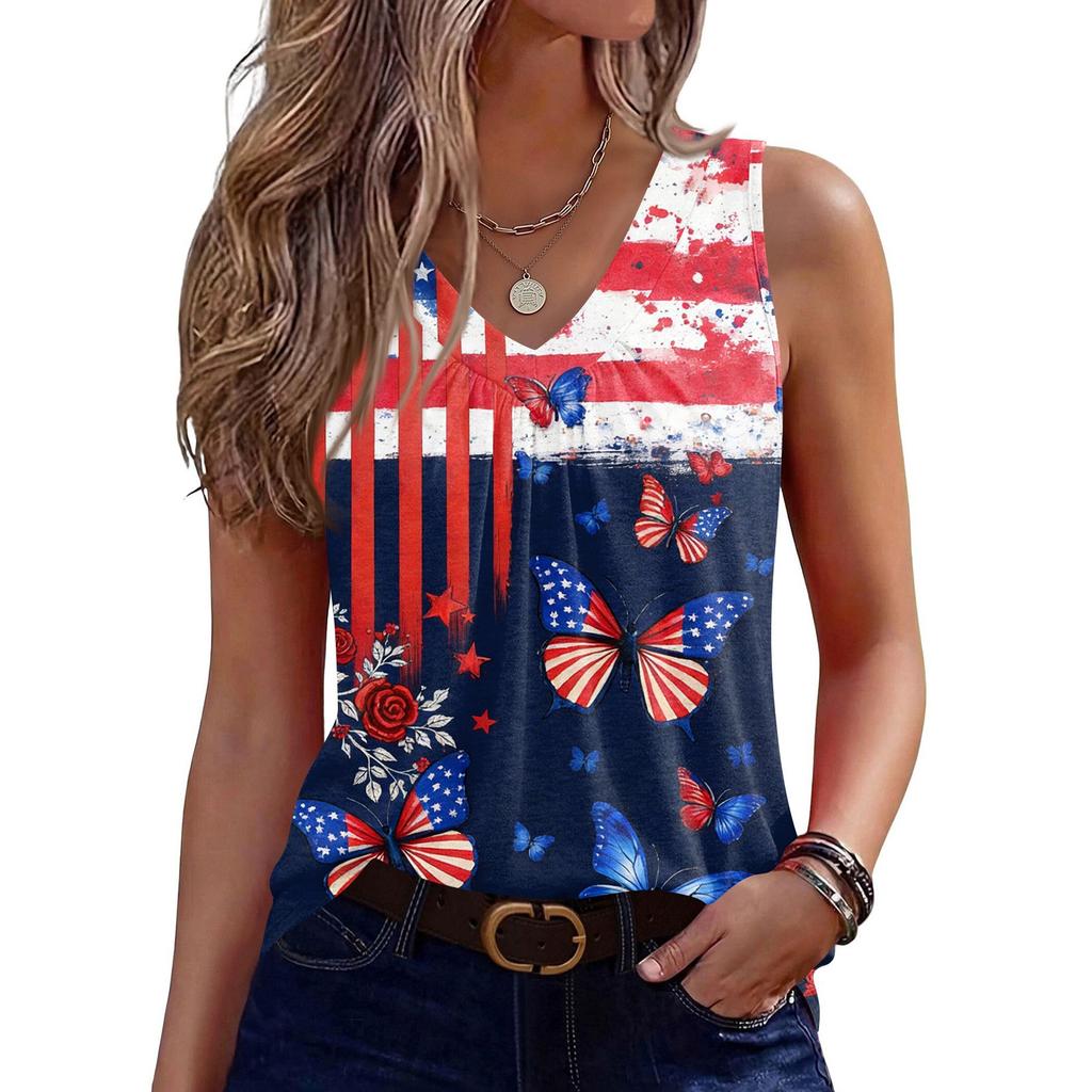 Womens Tank Tops Sleeveless Loose Fit Tops V Neck Pleated Shirts Basic Tees