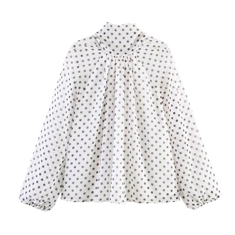 Womens Oversized Long Sleeve Polka Dot Print Shirt Loose Fit Streetwear Top Fall 2026