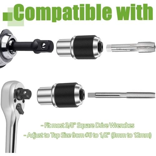 Bestgle Adjustable Socket Set Adapter, 2 Tap Sockets, Large + Small, 3/8 Drive 6-1/2 Inch, for Tight Work Areas, Reamers, and Threading with Square Wr