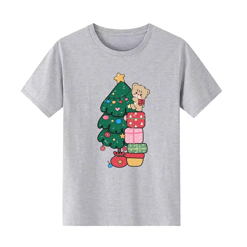 Cute Christmas Tree Christmas Gift Printed Pattern Tshirt Short Sleeve Round Neck Versatile Womens Tshirt